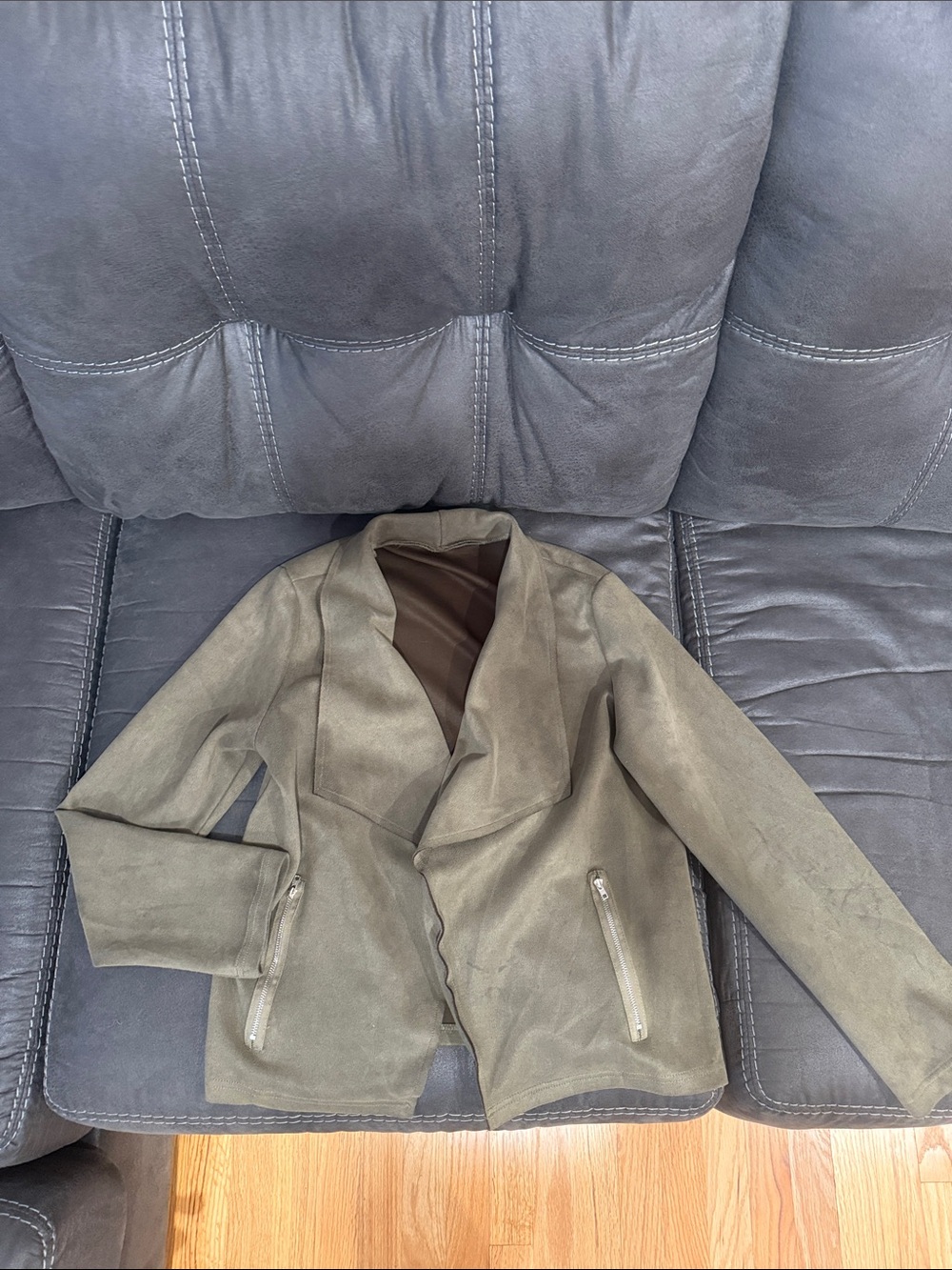 SHEIN Olive Green Draped Suede-Look Jacket